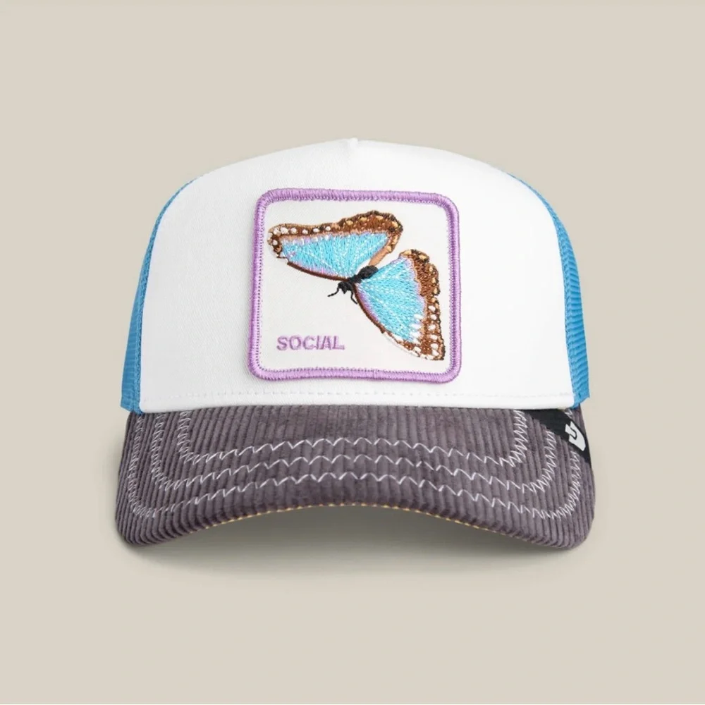 Goorin Bros. Social Butterfly Embroidered Trucker Hat - White, Blue, Gray - Picture 1 of 8
